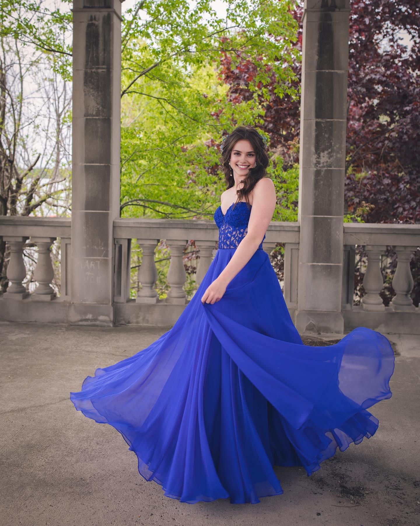 Vestido Weitese sin tirantes azul real con apliques de gasa, vestido largo para fiesta